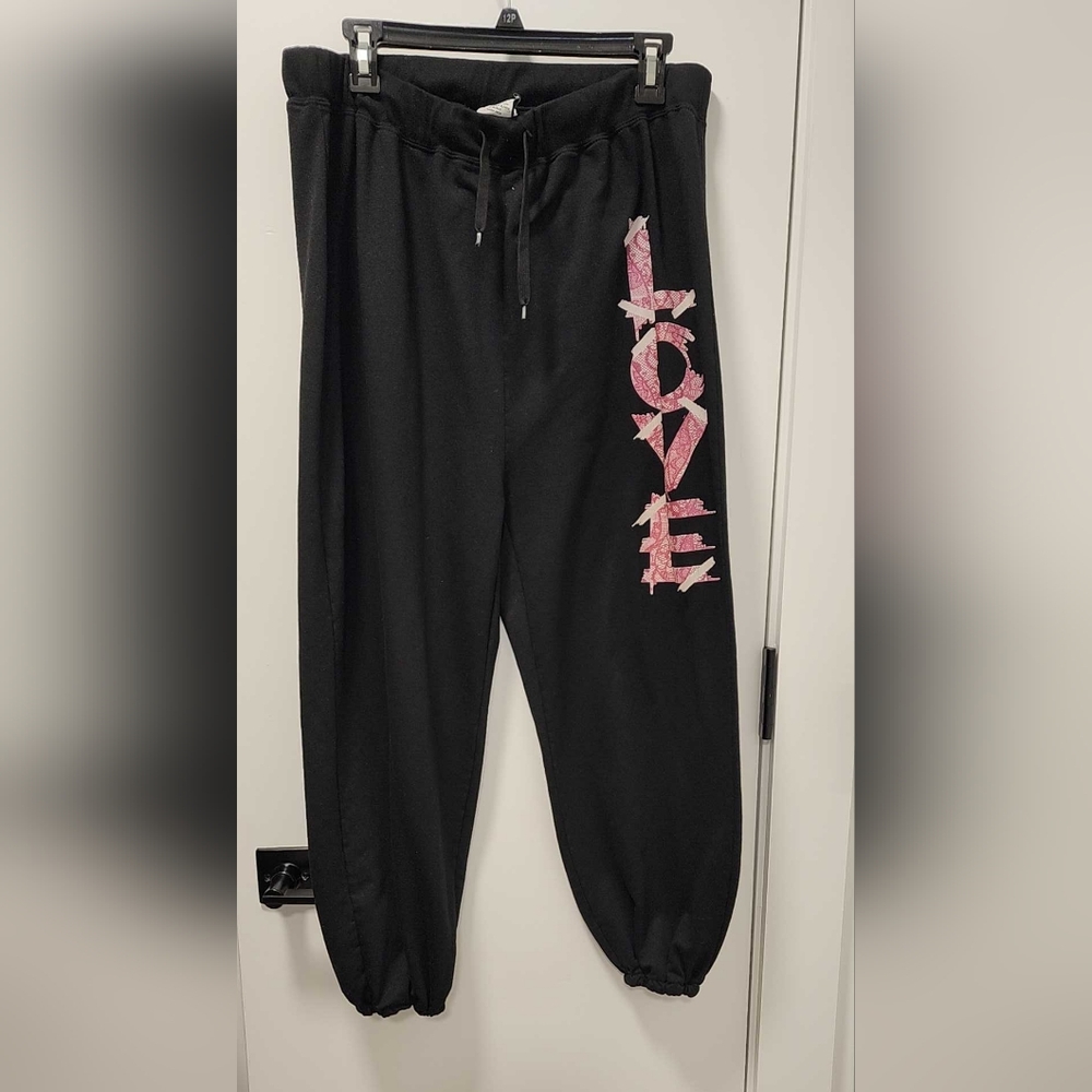 Chic Black Joggers with Pink Love Design Size - 3X
